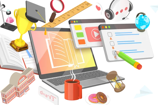3 D Vector Conceptual Illustration Of Blended Learning Approach Combining Online Education With Traditional Classroom Methods Illustration