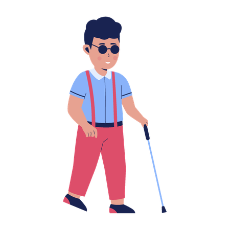 Blind boy moving with help of stick  Illustration