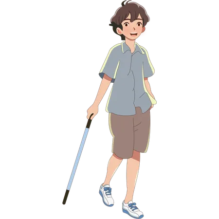 Blind Boy Using Cane  Illustration