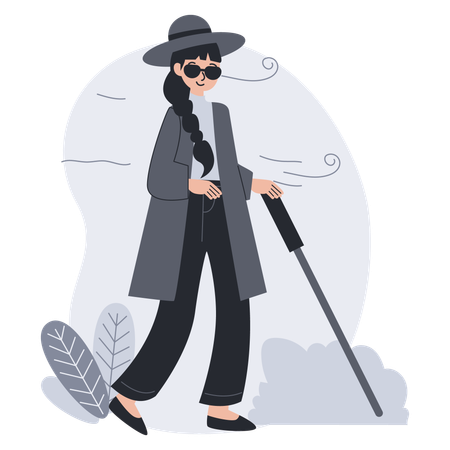 Blind girl have a walk  Illustration