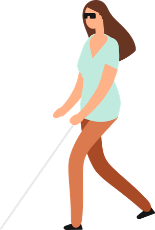 Blind girl walking using stick  Illustration
