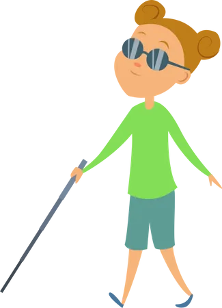 Blind Girl with Cane and Sunglasses  Illustration