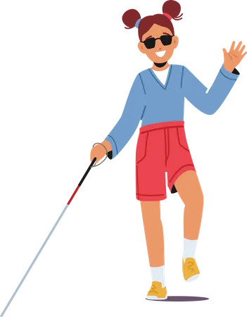 Blind Girl with Cane and Sunglasses  Illustration