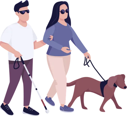 Blind man and woman with guide dog Illustration