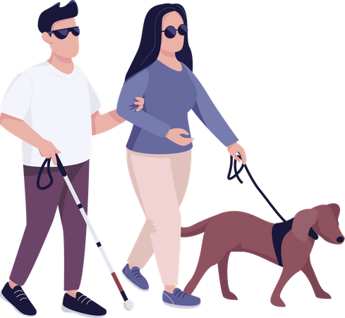 Blind man and woman with guide dog  Illustration