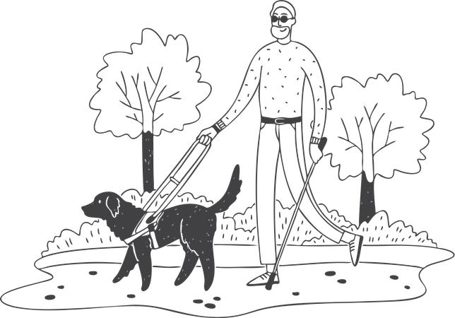 Blind man follows dog  Illustration