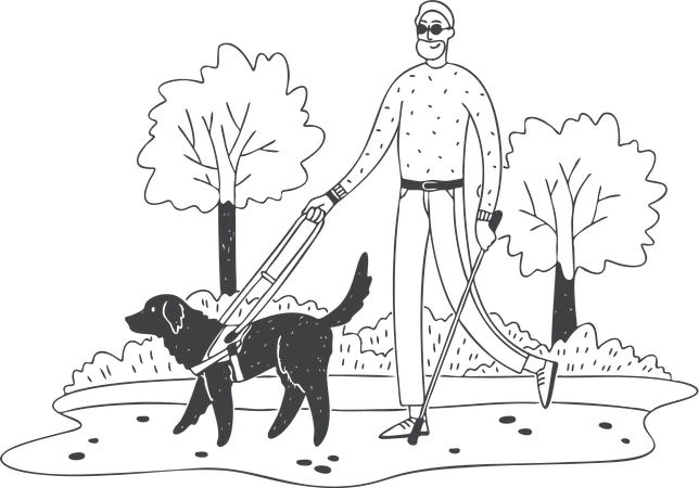 Blind man follows dog  Illustration