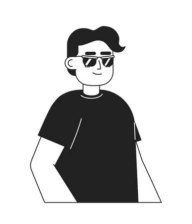 Blind Man Sunglasses Black And White 2 D Cartoon Character Hispanic Blind Male Wearing T Shirt Isolated Vector Outline Person Indian Guy With Vision Impairment Monochromatic Flat Spot Illustration Illustration