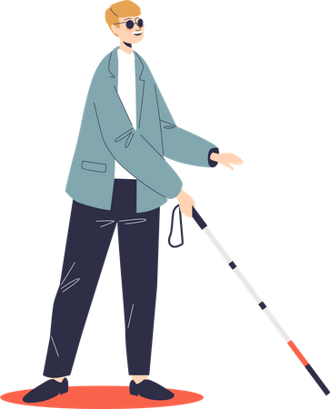 Blind man moving with help of stick Illustration