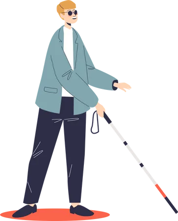 Blind man moving with help of stick  Illustration