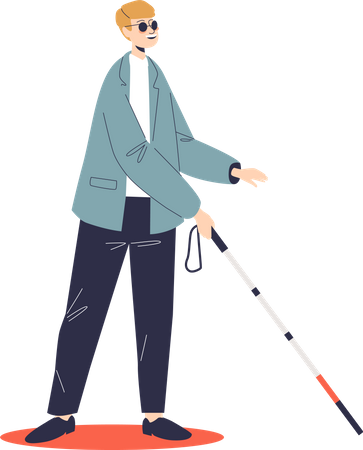 Blind man moving with help of stick  Illustration