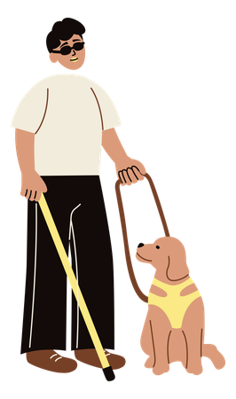 Blind man walking with pet dog  Illustration