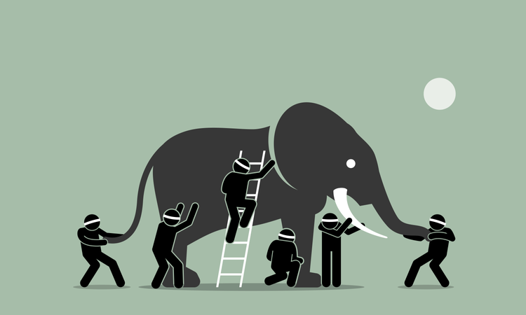 Blind men touching an elephant  Illustration