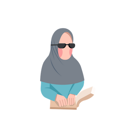 Blind Muslim Woman Reading Braille Book  イラスト