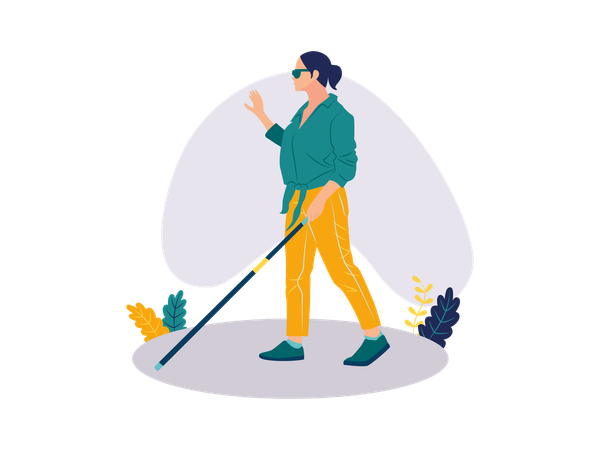 Blind woman walking  Illustration