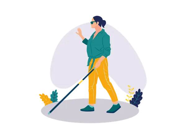 Blind woman walking  Illustration