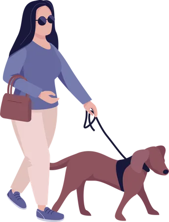 Blind woman with pet  Illustration