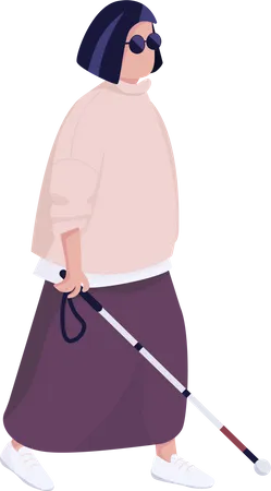 Blind woman with walking stick  Illustration