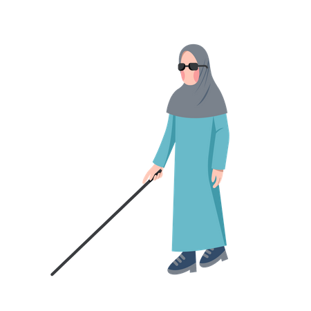 Blinde muslimische Frau geht mit langem Stock  Illustration