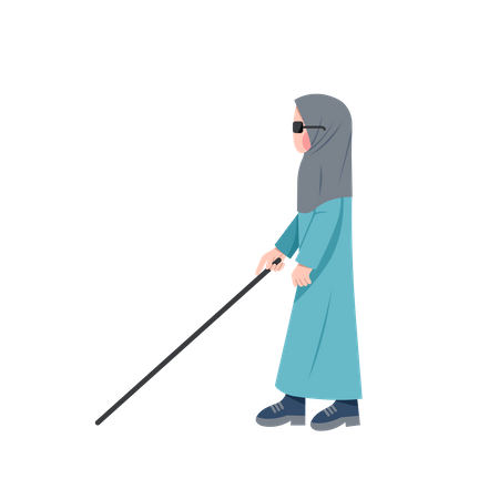 Blinde muslimische Frau geht mit Stock  Illustration