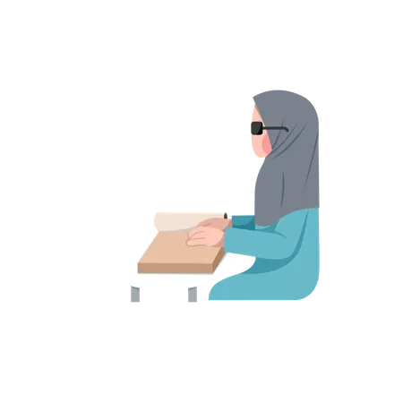 Blinde muslimische Frau liest Blindenschrift-Buch  Illustration