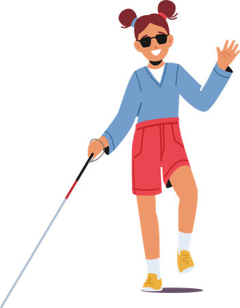 Blindes Mädchen mit Stock und Sonnenbrille  Illustration