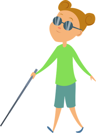 Blindes Mädchen mit Stock und Sonnenbrille  Illustration