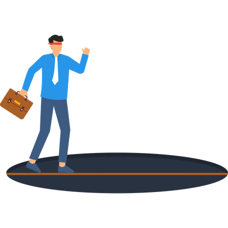 Blindfolded Businessman Walking Tightrope Risk Management  Illustration