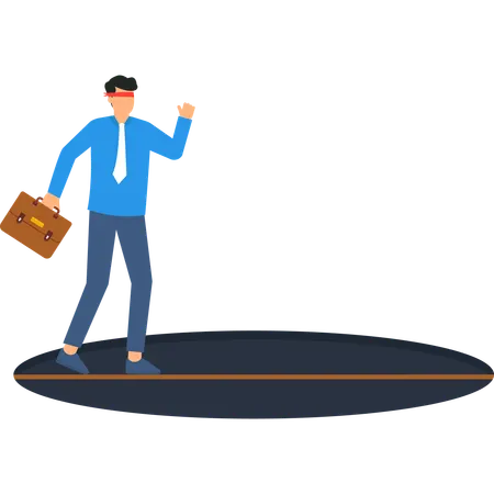 Blindfolded Businessman Walking Tightrope Risk Management  Illustration