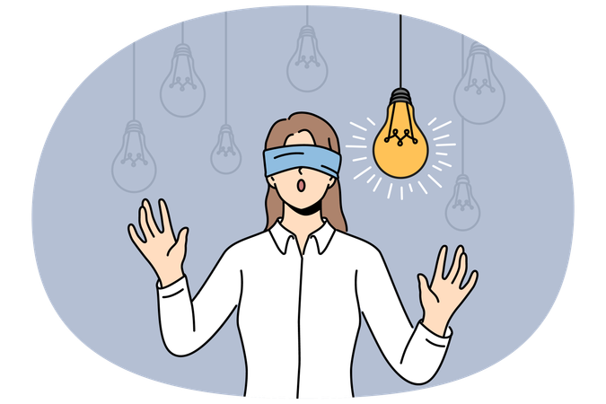 Blindfolded businesswoman look for innovative idea  Illustration