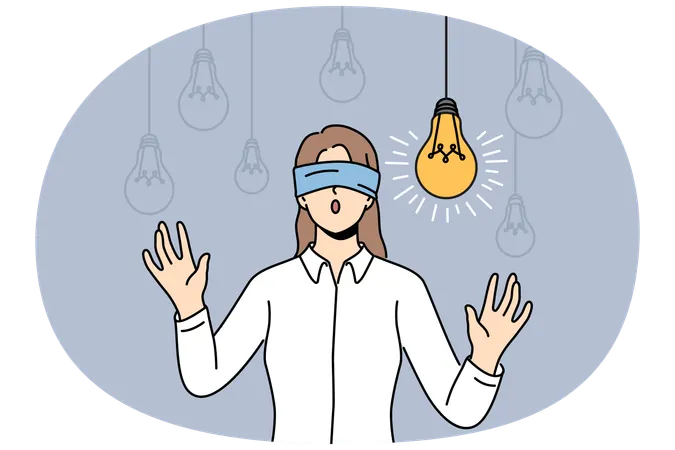 Blindfolded businesswoman look for innovative idea  Illustration