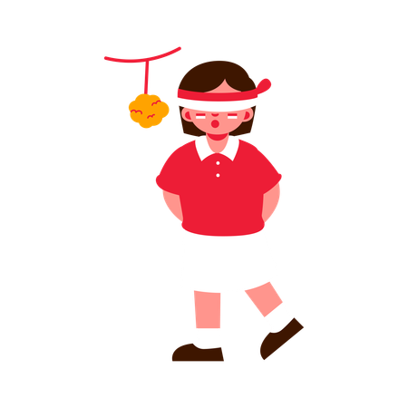 Blindfolded girl playing game in Indonesia  Illustration