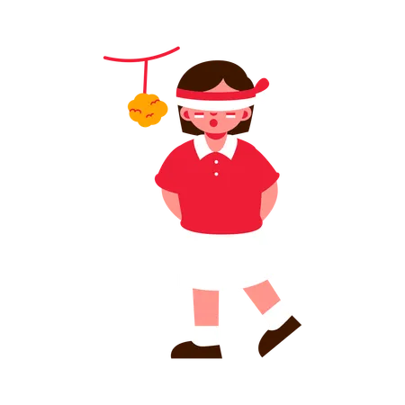 Illustration Of A Blindfolded Girl Touching An Object In A Playful Atmosphere Indonesia Independence Day Illustration