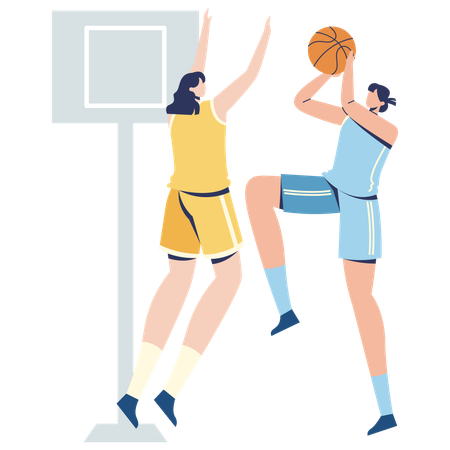 Blocage défensif dans un match de basket-ball  Illustration