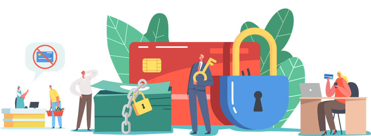 Block Credit card during Shopping or Online Transaction  Illustration