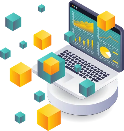 Tableau de bord informatique d'analyse de données commerciales Blockchain  Illustration