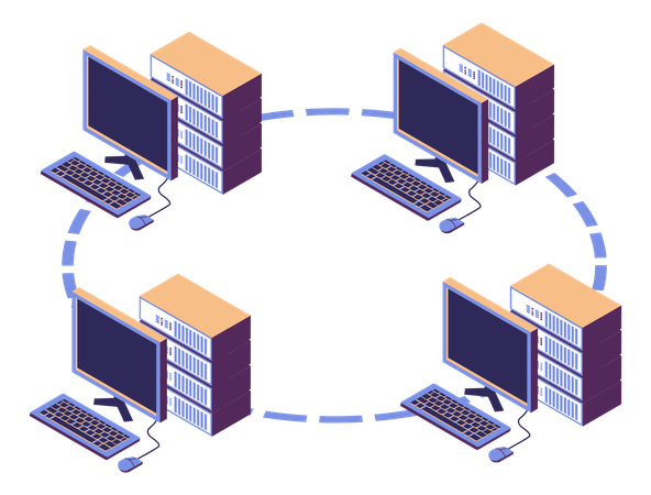 ブロックチェーンコンピュータネットワーク  イラスト