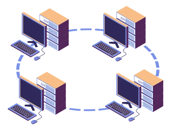 ブロックチェーンコンピュータネットワーク  イラスト