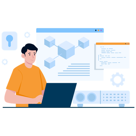 Blockchain Developer at Work  Illustration