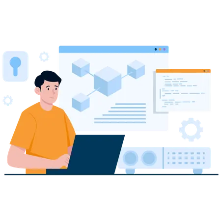 Blockchain Developer at Work  Illustration