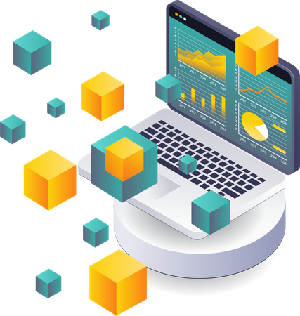 Computer-Dashboard zur Blockchain-Geschäftsdatenanalyse  Illustration