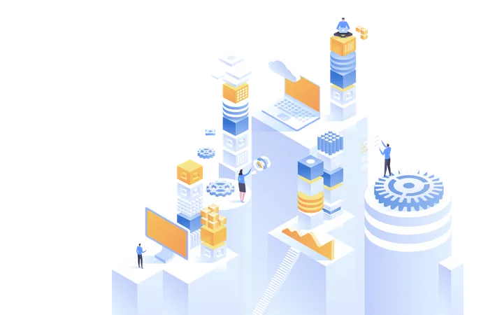 Technology Isometric Concept Cryptocurrency And Blockchain Abstract Future High Tech Vector Illustration Illustration