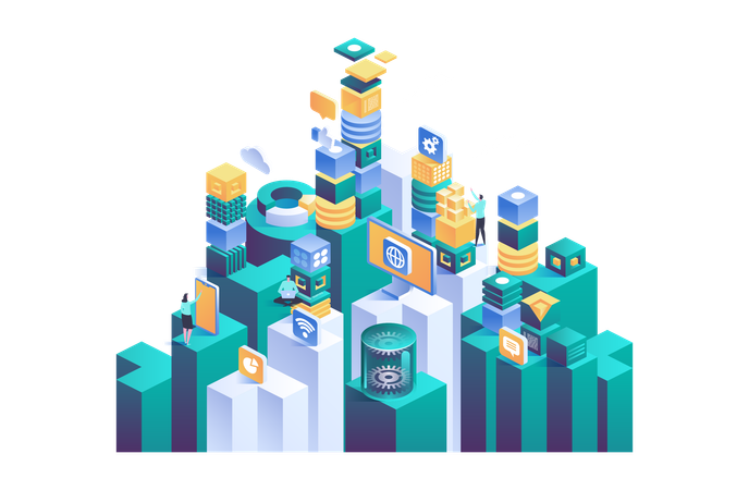 Blockchain isometric  Illustration