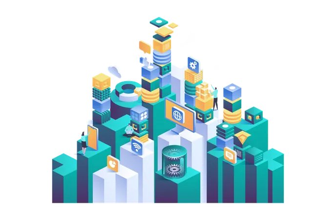 Blockchain isometric  Illustration