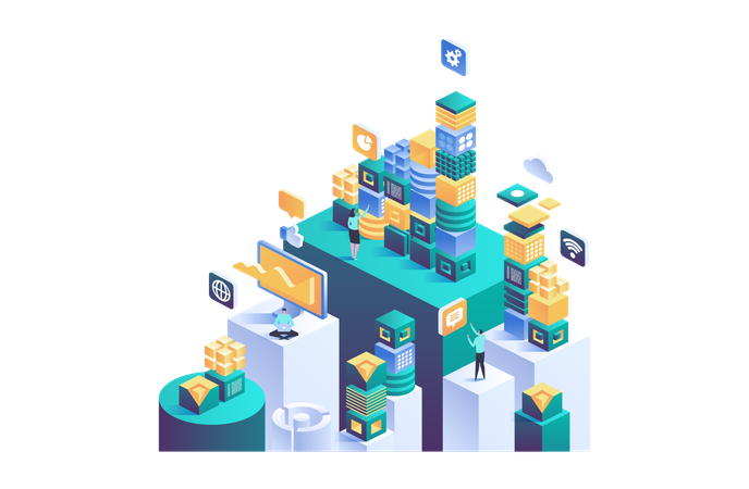 Blockchain isométrica  Ilustração