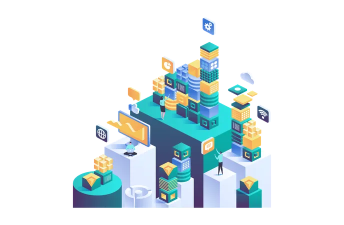 Blockchain isométrica  Ilustração