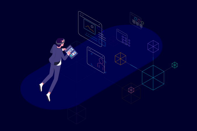 Blockchain Platform in virtual reality concept Illustration
