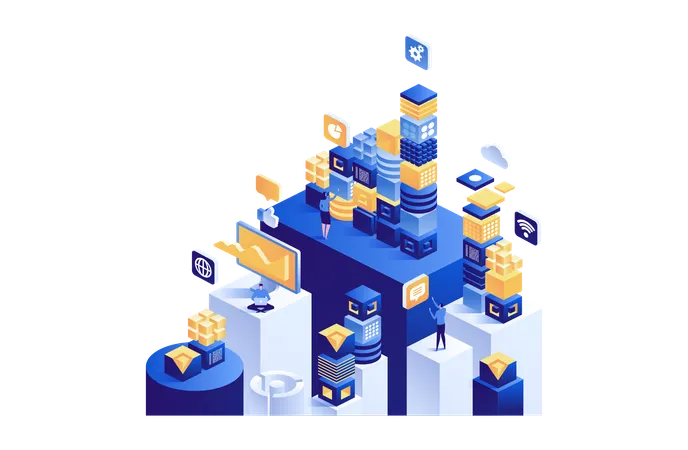 Blockchain Concept Isometric Digital Blocks Or Cubes Connection With Each Other Abstract Technology Background Vector Illustration 일러스트레이션