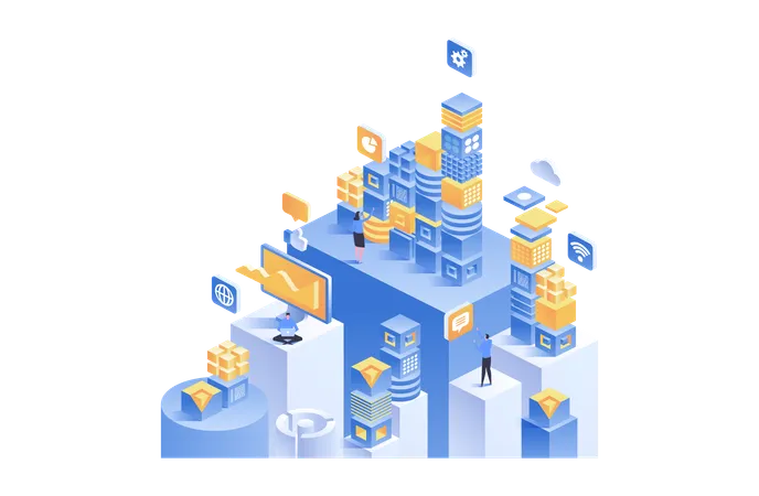 Blockchain Concept Isometric Digital Blocks Or Cubes Connection With Each Other Abstract Technology Background Vector Illustration 일러스트레이션