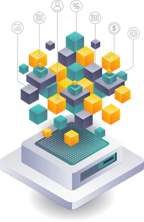 Blockchain Technology Network in Business Systems  Illustration